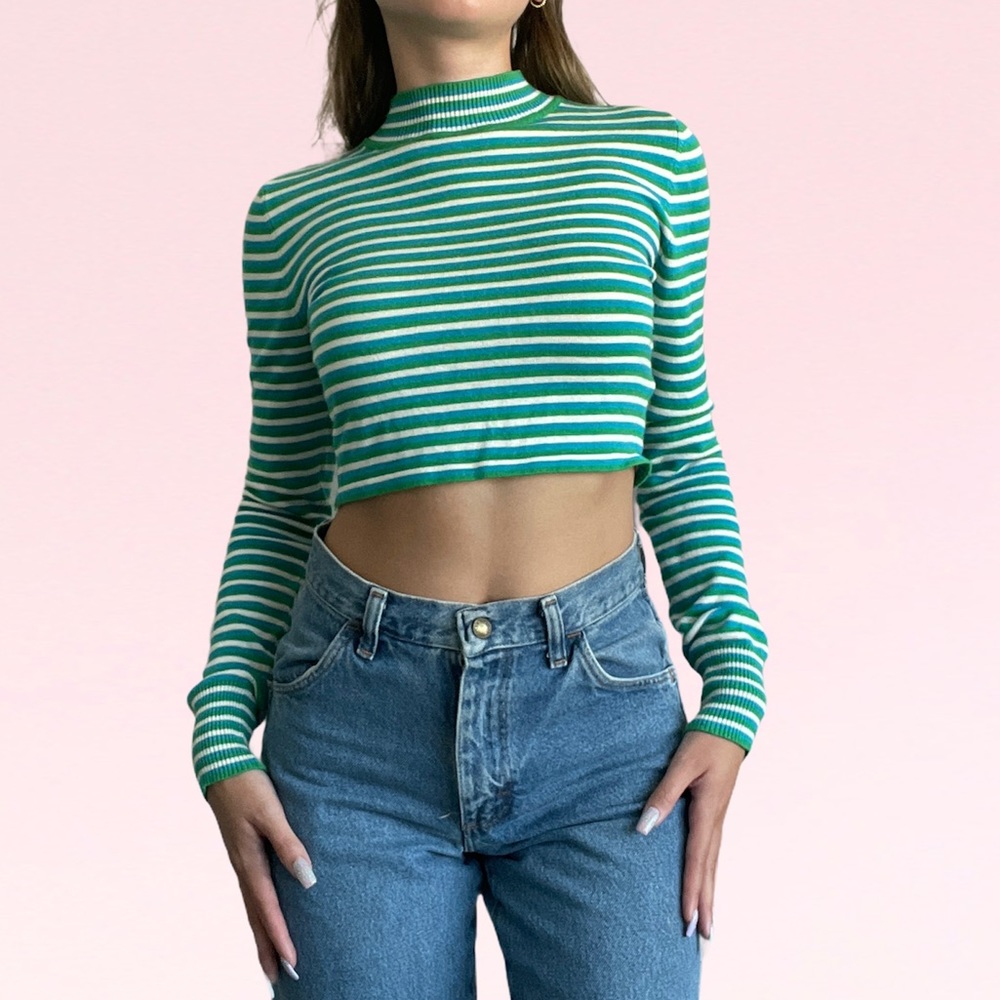 Silence + Noise Striped Cropped Turtleneck Sweater